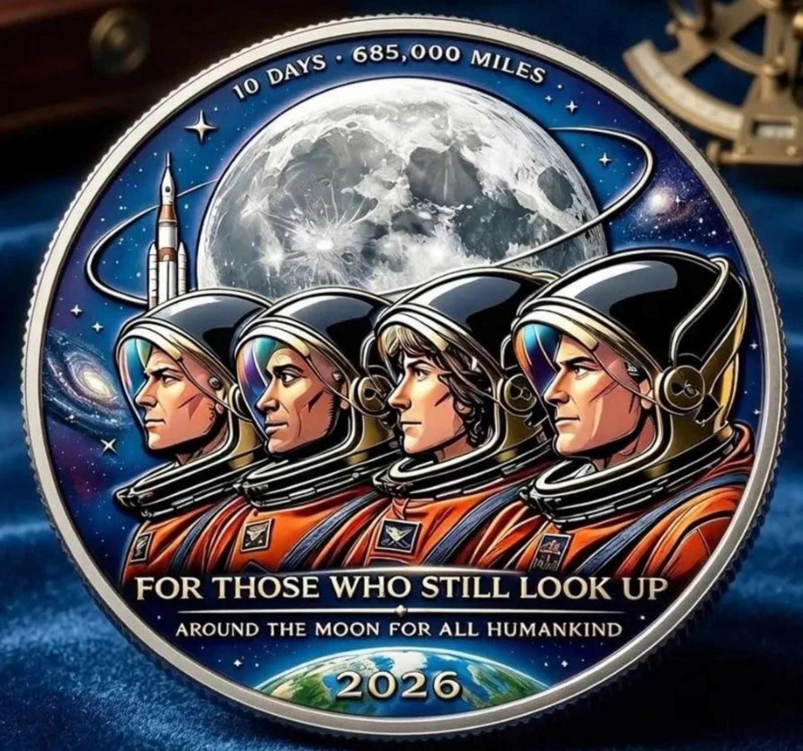 très belle médaille, thème conquête spatiale, mission Artémis II